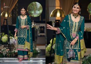 Dernière tenue de créateur Style moderne haute sur demande Meilleur costume lourd Chinon Salwar & Dupatta avec broderie Travail Femme Mode - Product Image 4