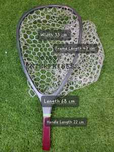 Pas cher Prix En Bois Pêche À La Mouche Truite Épuisette Avec Naylon Et Filet À Mailles Et Long Crochet Élastique De Suspension - Product Image 2