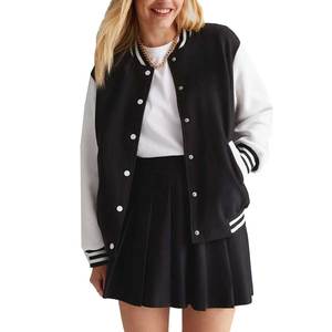 Vestes universitaires décontractées en cuir pour femmes avec col montant, tricotées, unies, respirantes et coupe-vent pour l'hiver - Product Image 1