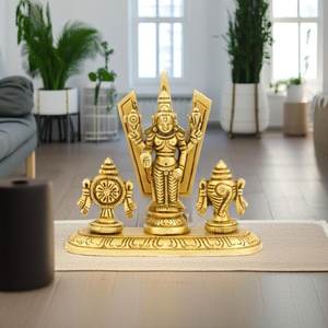 Latón pulido Shankh Chakra Namah Showpiece Estatuilla decorativa para el hogar con Tilak Shankh Chakra en Lay - Product Image 4