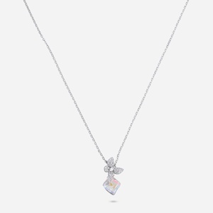 92.5 Silver <b>Necklace</b> 194223 Floral Pattern Link Chain with Gold Rhodium Plating Trendy Religious Diamond Encrusted for Weddings - Product Image 1