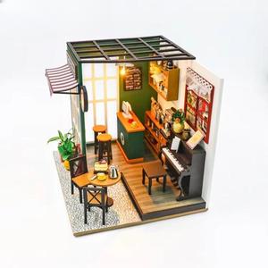 2024 Hongda PC2311คาเฟ่ยามบ่ายชุดบ้านตุ๊กตาไม้ DIY บ้านตุ๊กตาจิ๋วพร้อมไฟ - Product Image 4
