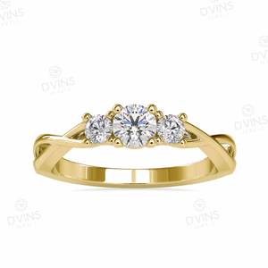 Anillo de Diamantes Naturales VS de 3 Piedras de Diseño para Mujer, Oro de 14k y 18k, Estilo Clásico para Boda, Aniversario, Fiesta, Certificado - Product Image 1