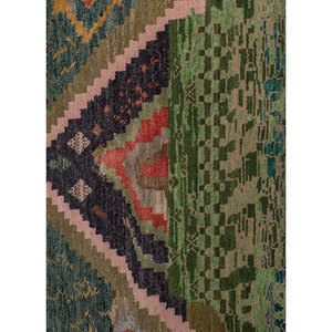 Tapis Manchaha 9x12 noué à la main en laine et soie de bambou, motif géométrique, pour salon et couloir, rectangulaire, Les-2899, gris et noir - Product Image 3