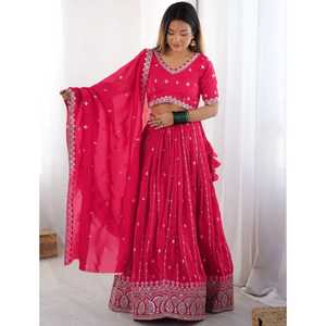 Lancement de la nouvelle georgette de tissu Lehenga Choli semi-cousu avec broderie zari - Product Image 1