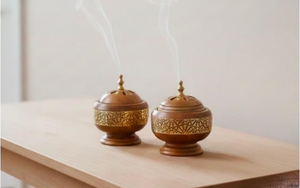 Wood <b>Incense</b> Burner Medkhan Mubkhar Bakhoor Burner Set with Wooden Tray & <b>Box</b> Engraved Product - Product Image 2