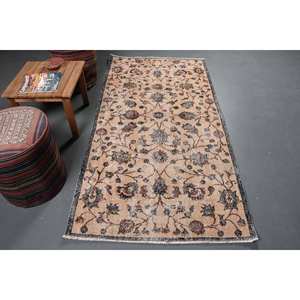 Alfombra clásica Beige Floral Vintage turca de área grande 3,5X6,8 pies respaldo de látex de lana abstracto para adolescentes diseño de pasillo rectangular - Product Image 1