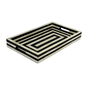 Vente chaude Moderne À La Main Rectangulaire Bois Marbre Os Incrustation Plateau De Service Tendance Décor À La Maison pour Salon - Product Image 6