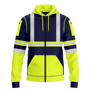Sudaderas con capucha recortadas de colores mezclados con cremallera de poliéster Ropa de trabajo uniforme con logotipo personalizado y rayas reflectantes - Product Image 4