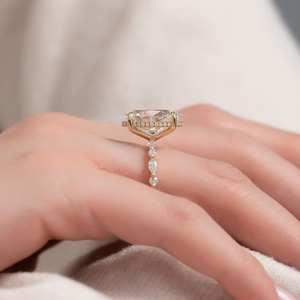 12x8mm corte ovalado blanco CZ solitario anillo de compromiso con acentos laterales Banda Dorada nupcial boda aniversario mujer joyería - Product Image 5