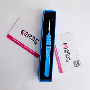 Pince à épiler pour extensions de cils GETUP BROSONS IMPEX de haute qualité, revêtement en poudre bleue, pointe argentée à 90 degrés, pointe lisse, logo personnalisé - Product Image 2