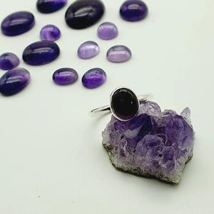 Anillo fino de plata simple para mujer con piedra preciosa de corte ovalado de amatista natural para cumpleaños y Bodas de febrero - Product Image 3