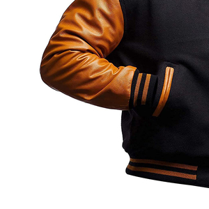 แจ็กเก็ตเบสบอลแขนหนังสำหรับผู้ชายเสื้อแจ็คเก็ตขนสัตว์100% เรียบ - Product Image 3