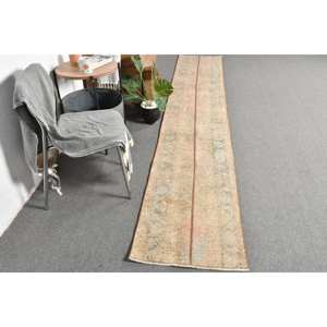 Alfombra turca vintage Beige Verde 1,9 x 11.3ft Patrón rectangular de tejido plano para decoraciones de sala de estar o pasillo - Product Image 4