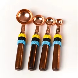 Gold Plated <b>Measuring</b> Cups Set of 4 With Wood Handle Stylish Rolled Design Kitchenware <b>Tools</b> for Cooking - Product Image 2