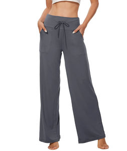 Pantalones de pijama negros suaves para mujer Pantalones de pierna ancha Pantalones de Yoga de salón informales cómodos con bolsillos Cordón Pj Bottoms Loungewear - Product Image 5