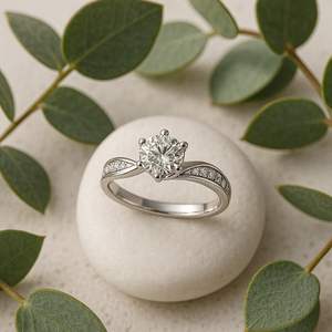 Bague de fiançailles en or blanc 9 carats avec diamant de culture classique en forme de vague, pour mariage, fête, bijoux pour femmes - Product Image 1