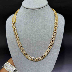 Cadena de eslabones cubanos helados de calidad superior 14MM VVS Moissanite Diamond Hip Hop Miami Cadena cubana Plata de ley Chapado en oro Unisex - Product Image 1