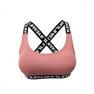 Solid Ribbed Breathable Lightweight Cross-Back Elastic <b>Strap</b> Sports <b>Bra</b> with Light Support - Product Image 3