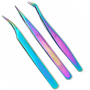 Ensemble de pinces à cils colorées, pinces à cils arc-en-ciel pour extensions de cils, droites, courbées, angulaires, précision, légères, antidérapantes - Product Image 1