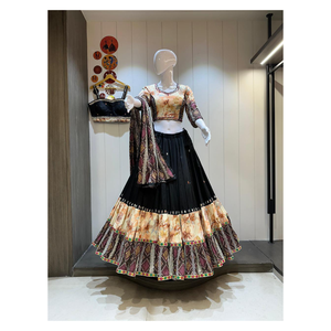 Ensemble Chaniya Choli ethnique pour femmes, tissu en coton pur coloré, traditionnel, pour le festival Navratri, Garba, Dandiya, Lehenga, fête - Product Image 1