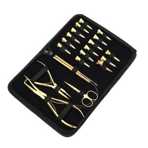 Kit d'outils professionnel pour extensions de cheveux comprenant des boucles de fil, des pinces à sertir, des pinces à micro-perles, des pinces à ouvrir les micro-perles, des doigts séparateurs de cheveux et des pinces - Product Image 1