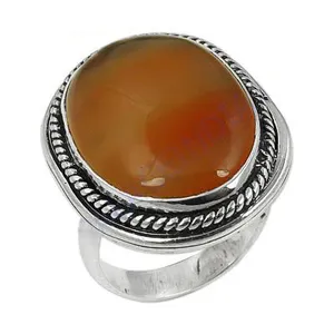 Bague Cocktail Vintage en Argent 925 avec Agate, Sertissage Clos, Pierre Ovale, Style Bohème Unisexe, Cadeau, Bijou à Porter au Quotidien - Product Image 3