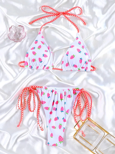 여성 패션 타이 사이드 트라이앵글 스트링 비키니 세트 섹시한 여성용 홀터 수영복 비치웨어 수영복 - Product Image 5