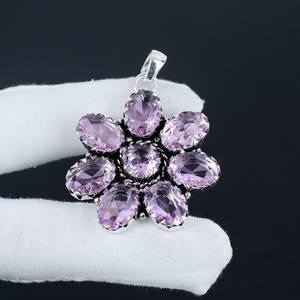 Elegante colgante de kunzita Rosa corte ovalado plateado collar de piedras preciosas hecho a mano para mujer joyería elegante al por mayor - Product Image 2