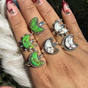 Anillo de Bodas de estilo religioso de plata de ley 925, piedra preciosa turquesa Espinosa verde, ajuste de barra de moissanita, fiesta de alta calidad - Product Image 2