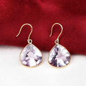 Nouveauté pierre précieuse améthyste naturelle 18 carats or jaune massif fait à la main pour femmes boucles d'oreilles pendantes bijoux pour la vente en gros - Product Image 3