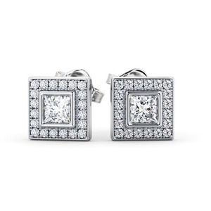 14K Or Certifié Princesse Cut Lab Grown Diamond Stud Boucles d'oreilles Antique Halo Style Push Back Studs Mode Bijoux de haute qualité - Product Image 3