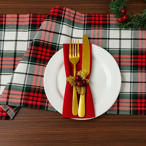 Camino de Mesa Lavable Ecológico 100% Algodón en Rojo y Verde Sólido para Uso en Hoteles y Hogares, Decoración de Cocina y Comedor - Product Image 3