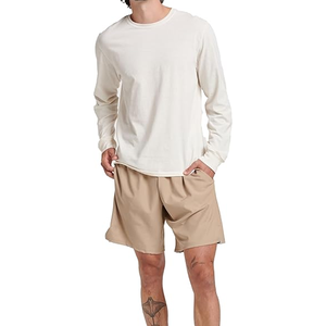 T-shirt en coton uni à manches longues et col rond pour homme, coupe classique, jersey décontracté, blanc, design simple - Product Image 2