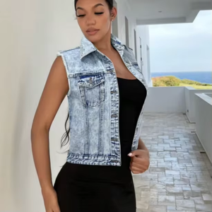 Nouvelle conception de veste sans manches tendance unisexe pour hommes et femmes, veste en jean de cow-boy, veste en jean à capuche pour femmes - Product Image 1