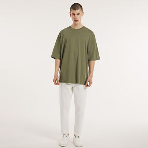 T-shirt uni 100% coton surdimensionné pour hommes, épaules tombantes, Logo personnalisé, Streetwear, mode, coupe ample, col rond, t-shirts de couleur unie vierge - Product Image 1