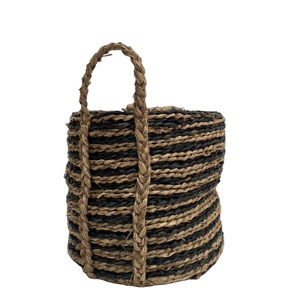 High Quality Handmade Seagrass <b>Basket</b> with Stripe Pattern MS195 Best Price <b>for</b> <b>Bathroom</b> Kitchen Laundry Clothing Use Wholesale - Product Image 1