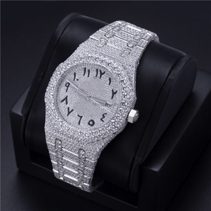 Montre pour hommes élégante de luxe entièrement glace diamant VVS Moissanite fait à la main mouvement automatique cadran fenêtre verre luxe bande de mode - Product Image 2