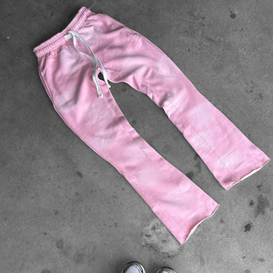 OEM 2025 Custom Vintage Washed Heavyweight Cotton Sun faded Sweat Jogger Pants Men Cut Edge Raw Hem Pantalon de survêtement évasé - Product Image 3