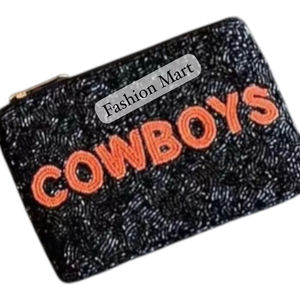 Monedero con cuentas de vaqueros, accesorio personalizado para fanáticos de la Universidad de Oklahoma, artículo de estilo universitario - Product Image 1