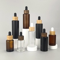 Impression de logo personnalisé, flacons compte-gouttes en verre givré noir mat avec bouchon en bois de bambou, 15 ml, 30 ml