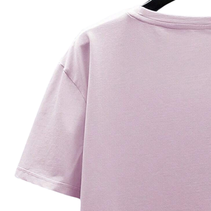เสื้อยืดแขนสั้นสีม่วงอ่อนสำหรับผู้ชาย คอกลม ลำลอง ทรงโอเวอร์ไซส์ นุ่มสบาย ใส่ได้ทุกวันในฤดูร้อน เสื้อพื้นฐานเรียบง่าย - Product Image 4