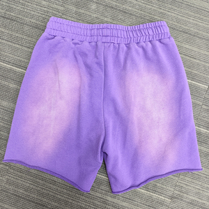 Pantalones cortos de algodón lavados con ácido de cintura alta para hombre, pantalones cortos franceses de lona transpirable para correr, logotipo con estampado de diamantes de imitación personalizado - Product Image 3