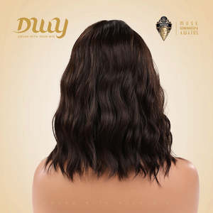 Gemma-DWY 12 Inches Natural Black Short Bob Curly Glueless Synthetic <b>Wig</b> with Transparent Lace Bangs for Women Machine Made - Product Image 3
