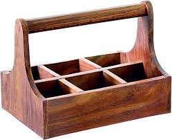 Handmade Luxury Wooden Caddy Crate Handle 6 Compartments for Kitchen Cutlery <b>Sauce</b> Bottles Condiments Home Storage Organization - Product Image 6
