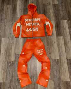 Ensemble de survêtement streetwear pour homme, avec fermeture éclair, appliqué brodé, pantalon évasé, sweat-shirt lourd et pantalon de survêtement, ensemble de survêtement - Product Image 1