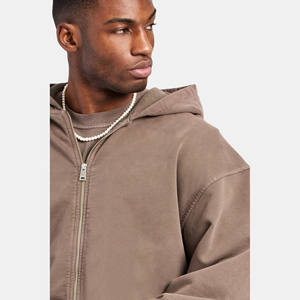 Polaire personnalisée lavage à l'acide douane sérigraphie boxy zip up sweats à capuche respirant léger fermeture éclair coton mélangé sweat à capuche - Product Image 5