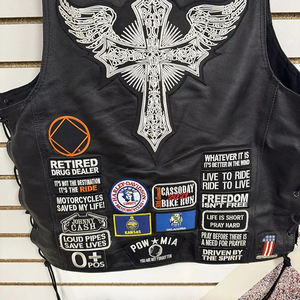 Chaleco de cuero para motociclistas, parches cruzados, chaleco bordado, calidad superior, hecho a medida, nuevo estilo, 2025, chalecos personalizados - Product Image 5