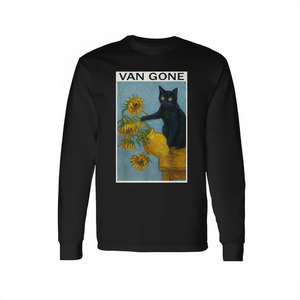 T-Shirt a Maniche Lunghe con il Famoso Quadro di Van Gogh 'Gatto Nero con Girasoli', Abbigliamento Promozionale Premium per Amanti dei Gatti - Product Image 2