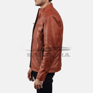 Veste d'hiver chaude en cuir véritable pour hommes Moto Bomber Style Canvas Tissu Stand Front Custom OEM Factory Direct Supply - Product Image 2